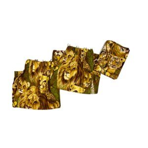 Vintage 60s 70s Set 3 Rare Animal Print Curtains Valances Pinch Pleat Tiger Lion